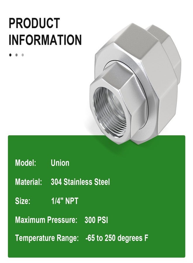 TAISHER 2PCS 304 Stainless Steel Union，1/4" NPT Female Cast Pipe Fitting - Image 3